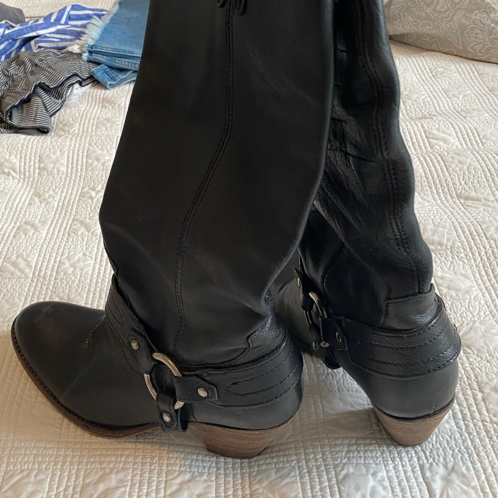 Frye Black Leather Harness Boots - Picture 4 of 9